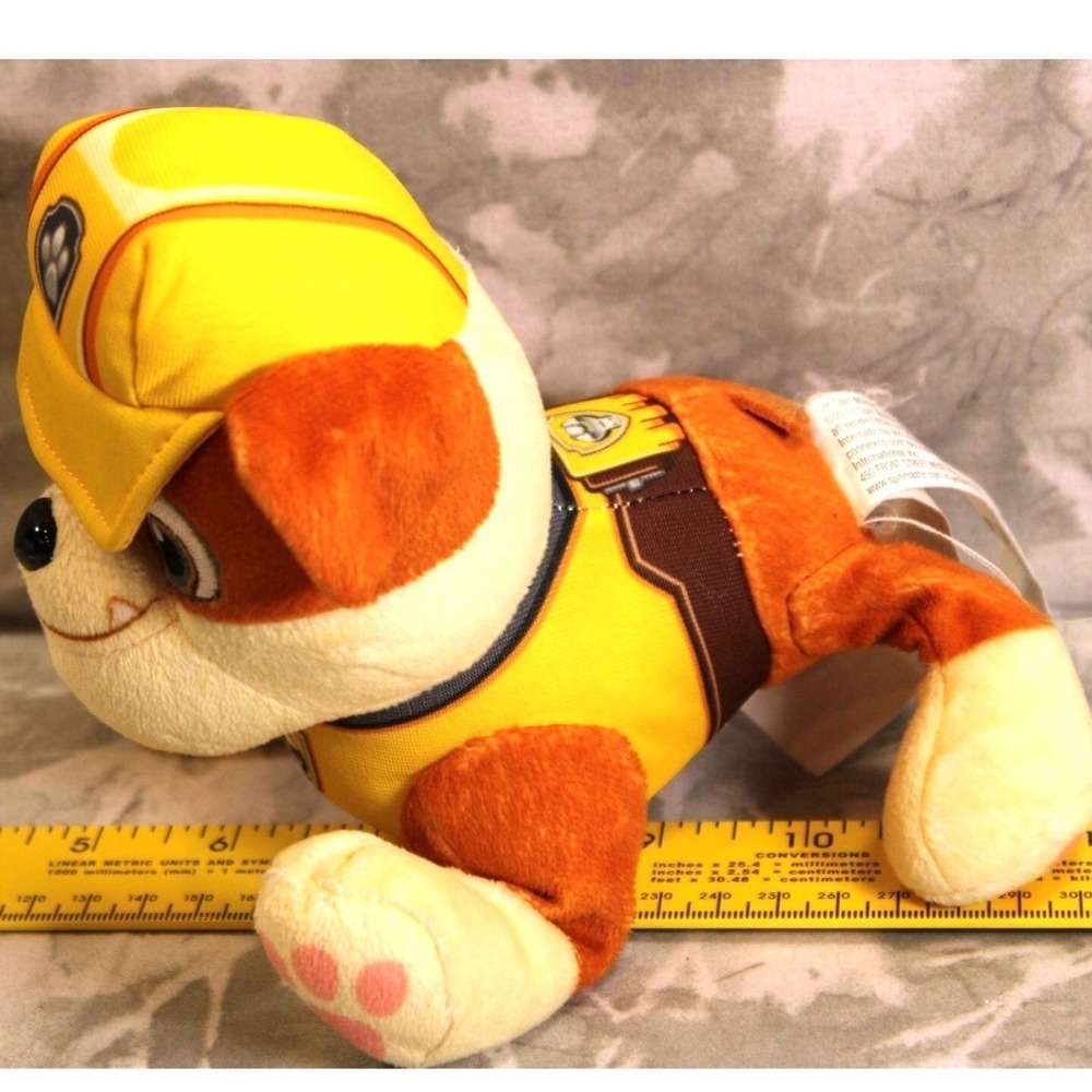 Spin Master Paw Patrol Rubble Plush Stuffed Animal Construction Dog Yellow 8in